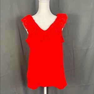 Crown & Ivy Red Eyelet Ruffle Blouse